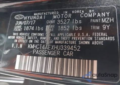 2017 Hyundai Accent Se из США, поврежденный, VIN KMHCT4AEXHU339452